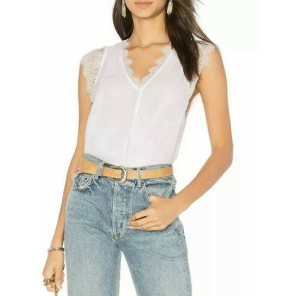 Free People Womens Movin On You OB670220 Top Wide Lace Size Small White - Picture 1 of 6